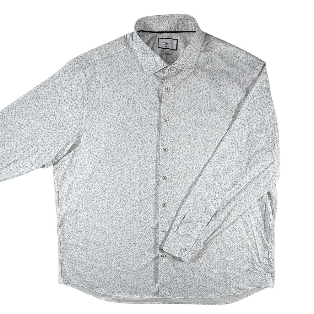 Charles Tyrwhitt Mens 19/37‎ Classic Fit Non-Iron Bird Print Dress Shirt White